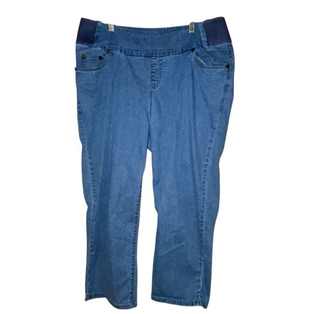 Woman Within Flex Pull On Crop Capri Jeans Stretch High Rise Light Wash Size 16W